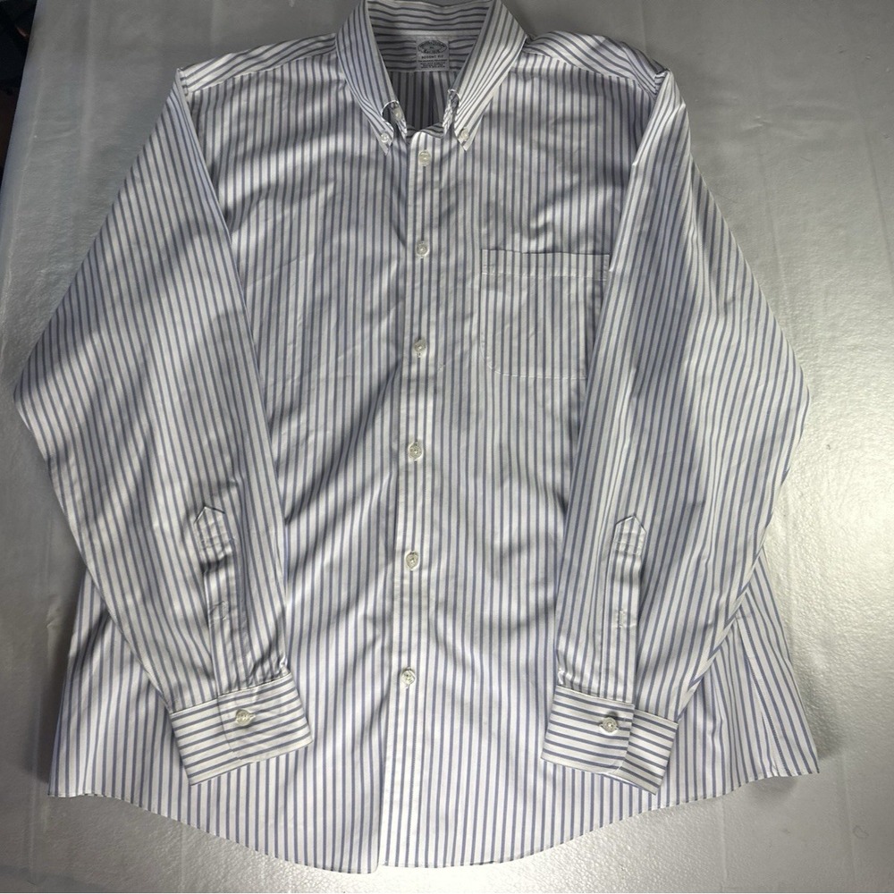 Brooks Brothers Mens XL Regent Fit Dress Shirt Blue White Stripe Supima Cotton
